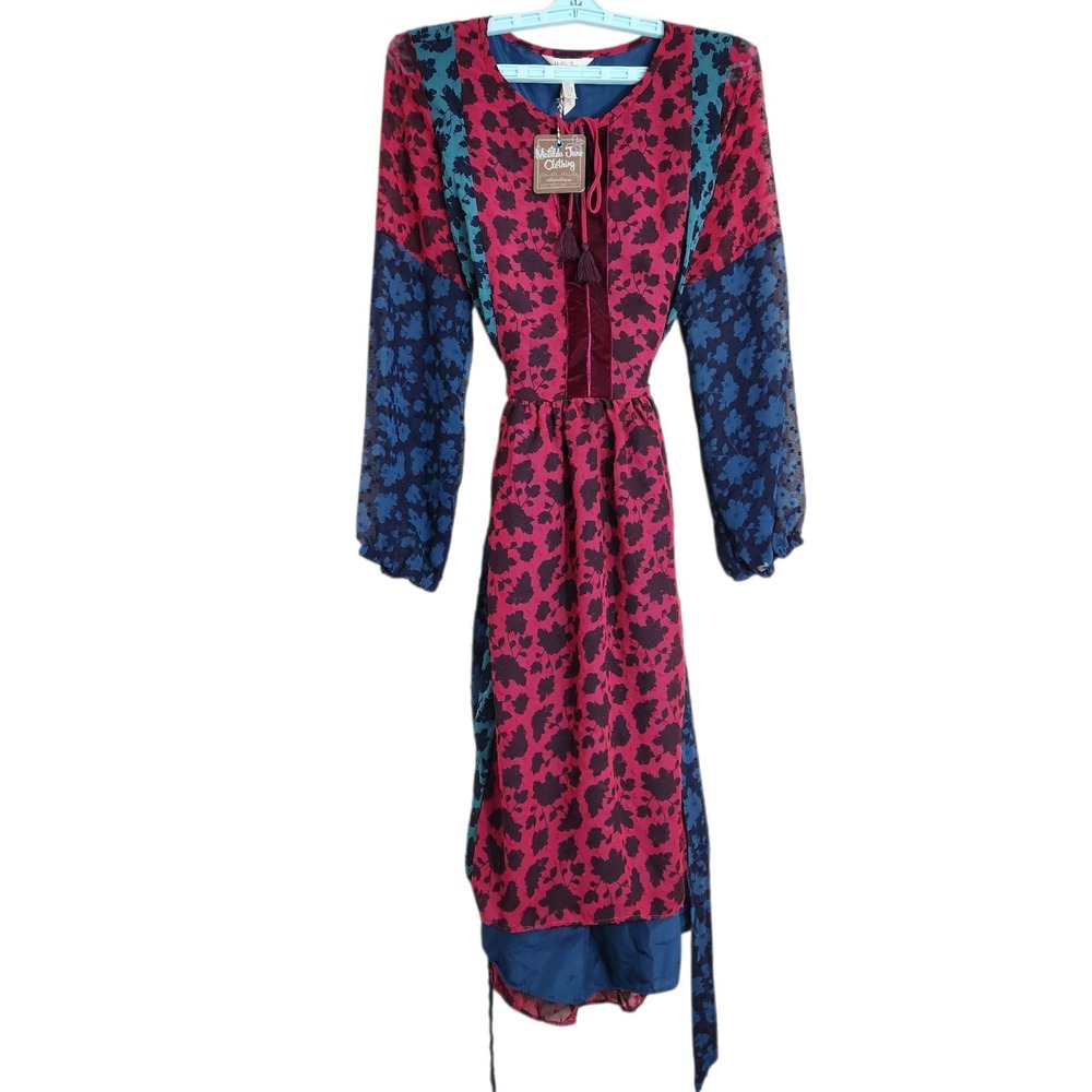 NWT Matilda Jane Small A Little Party Dress Boho Swiss Dot Colorblock Floral Mid